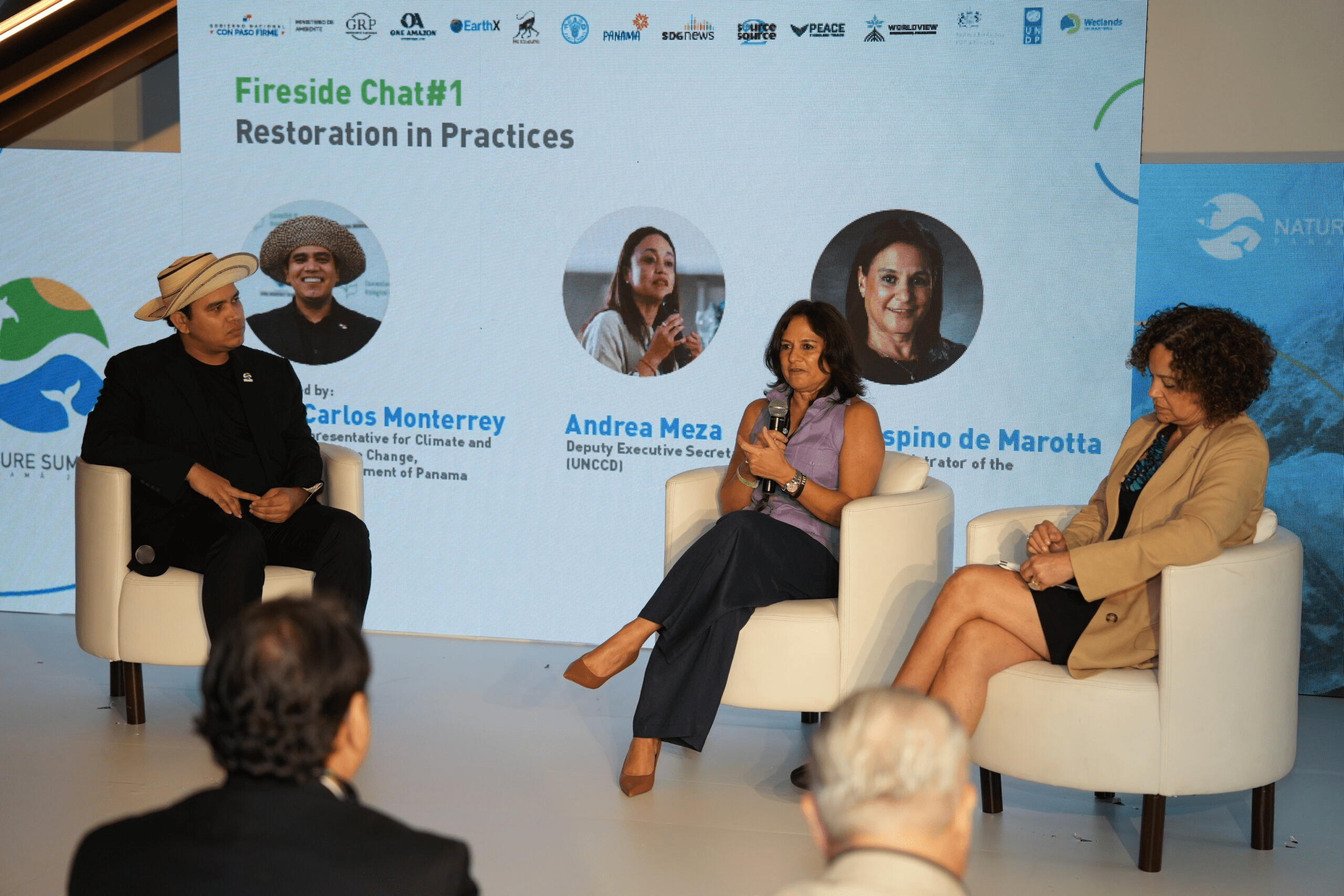 Juan Carlos Monterrey, Special Representative for Climate Change for the Government of Panama (Middle) Ilya Espino de Marotta, Panama Canal Deputy Administrator | (Right) Andrea Meza, Deputy Executive Secretary of UNCCD at the nature summit