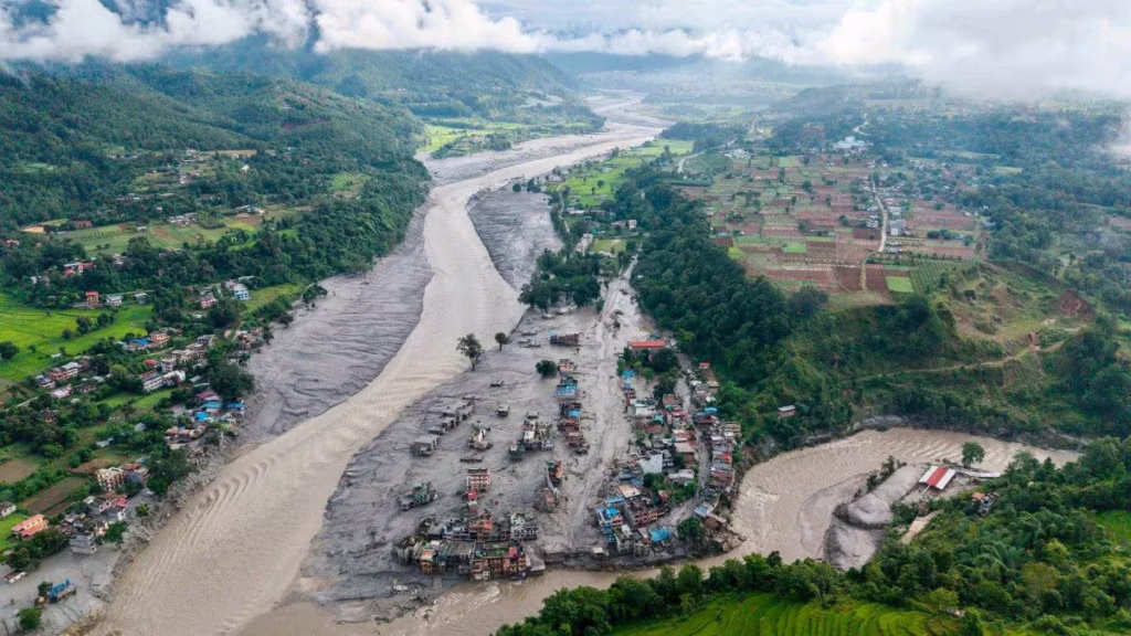 Himalayan glacier and valley in Nepal, where a glacier collapse killed hundreds