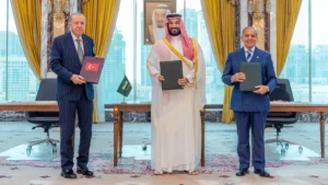 Saudi Arabia, Türkiye and Pakistan signed a landmark defense agreement Friday committing the three countries