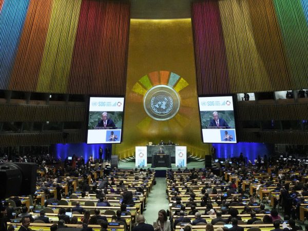 UN Secretary General Antonio Guterres addresses the United Nations Sustainable Development Forum, Monday, Sept. 18, 2023. (AP Photo/Richard Drew)